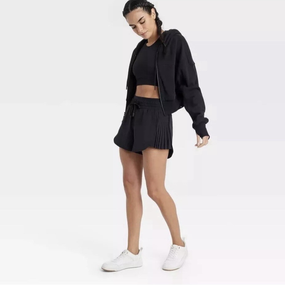 JoyLab High Rise Pleated Running Tennis Shorts Black, Size Large